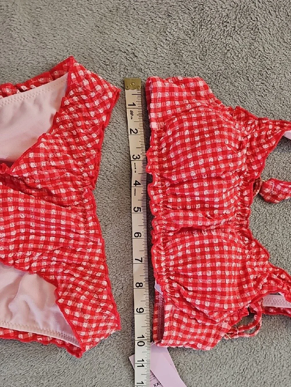 Wild Fable Wimen's XXS Seersucker Ruffled Red/Pink Gingham Bikini Set